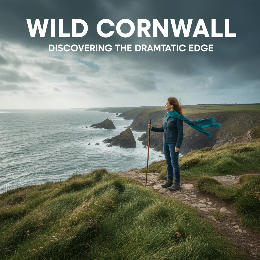 Woman hiking a coastal cliff path overlooking the ocean