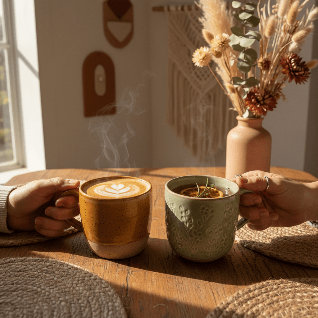 Woman solo traveler enjoying coffee with a view